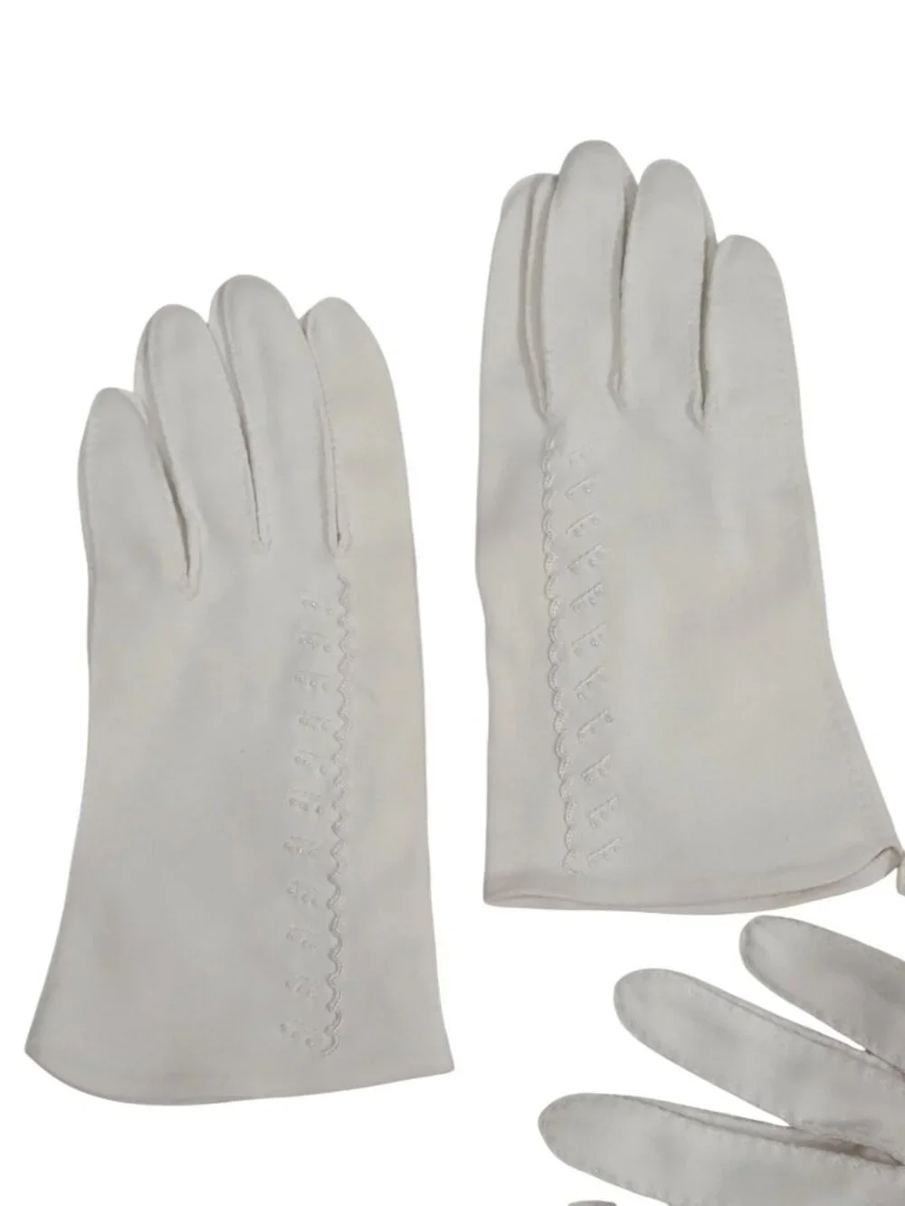 Vintage Glove Lot 4 Pair Assorted White & Yellow Embroidered Details